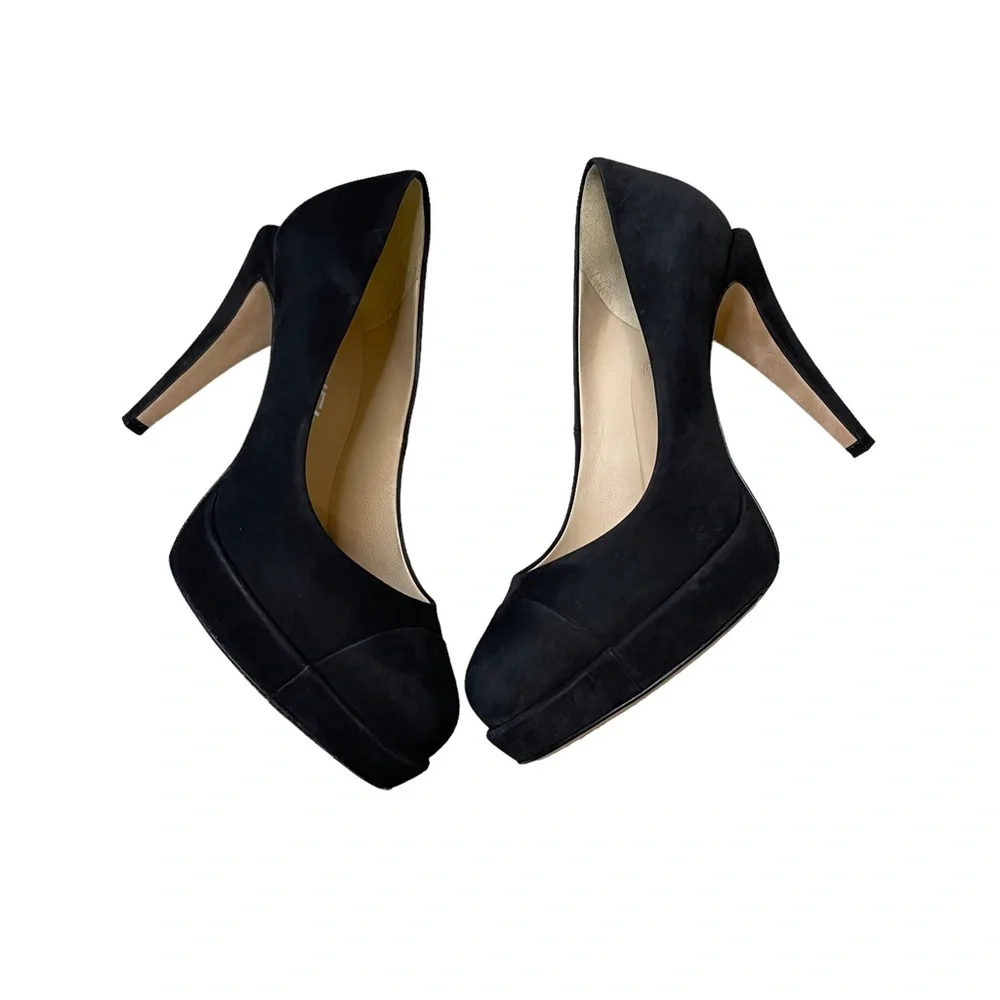 Chanel Black Leather CC Logo Platform Pumps Cap Toe Made Italy Sz 37.5
